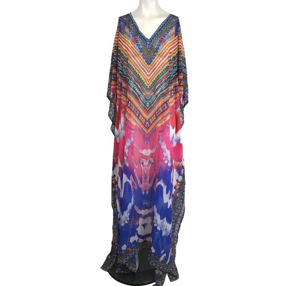 SAKKAS - WOMEN'S ONE SIZE - PINK ORANGE - WILDER PRINTED LONG SHEER COVER UP - Picture 1 of 9